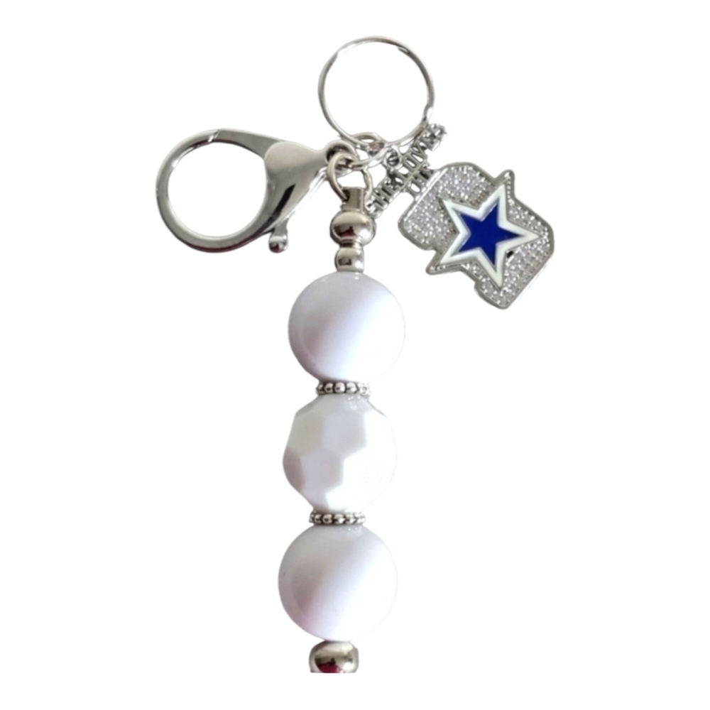 NFL Dallas Cowboys White Beaded Rhinestone Bag Purse Key Chain Charm Handbag